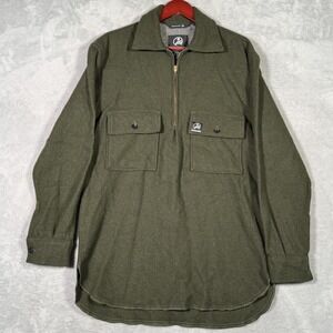 Swanndri Jacket Mens Small Green Wool 1/4 Zip Lined Outdoor Pullover
